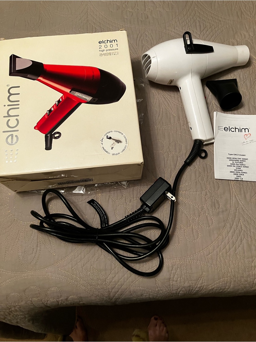 Elchim 2001 1875 W Professional White Hair Dryer - Black and White- Like New